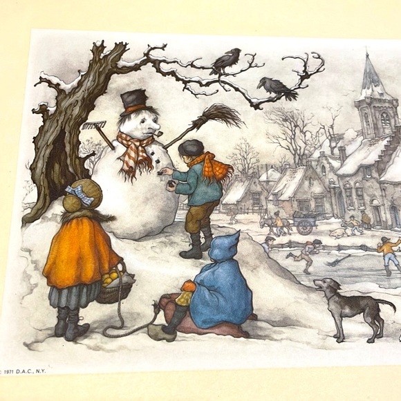 Antin Pieck print Brand New 8 x 10” total winter scene Mr. snowman Vinta… - Picture 2 of 5
